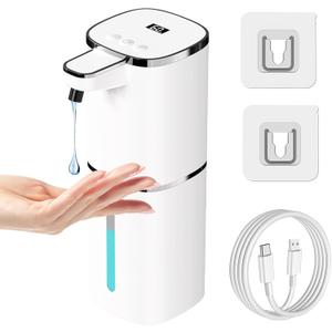 Automatic Liquid Soap Dispenser Touchless, USB Rechargeable Smart Hand Soap Dispenser, 9-Level Adjustable, Physical Button Operation, 13.5oz/400mL Wall Mounted for Bathroom Kitchen Dish Soap (White)