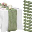 10 Pack Sage Green Cheesecloth Table Runner 6FT Boho Gauze Fabric Table Runner Vintage Rustic Sheer Runners for Wedding Party Bridal Baby Shower Long Table Decorations