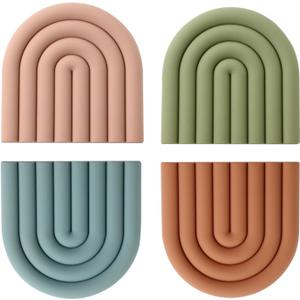 Trivets for Hot Dishes, Colorful Silicone Trivet Mats, Heat Resistant Pot Holders, Multipurpose Non-Slip Hot Pads for Kitchen Potholders, Silicone Trivets for Pot Pan Protectors, Coasters, 6", 4 Pack