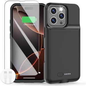 GIN FOXI Battery Case for iPhone 16 Pro Max, 15W Fast Charging Case Charger 8500mAh Ultra-Slim Lightweight Battery Pack Rechargeable Anti-Fall TPU Juice Box for iPhone 16 Pro Max (6.9 inch) Black