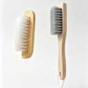 2PCS Wood Laundry Brush, Long Handle Clothing Stain Remover Scrubber, Soft Bristle for Scrubbing Out Tough on Delicate, Easy to Grip Hand Washing Clothes