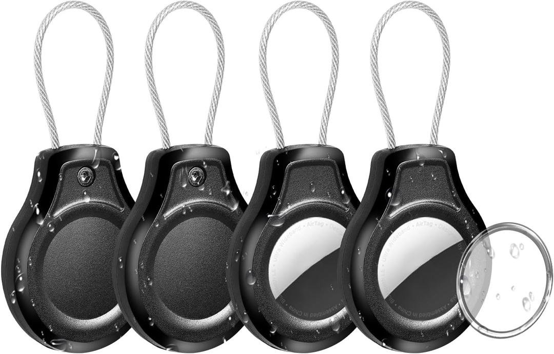 YXLILI 4 Pack AirTag Keychain Holder for AirTag, IP67 Waterproof AirTag Case with Wire Cable for Luggage, Backpack, Keys, Bike and Dogs, Dust Resistant, Scratch-Resistan