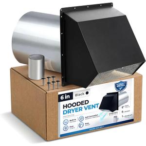 6" Black Dryer Vent Cover - 304 Stainless Steel Wall Cap, Screen and Damper