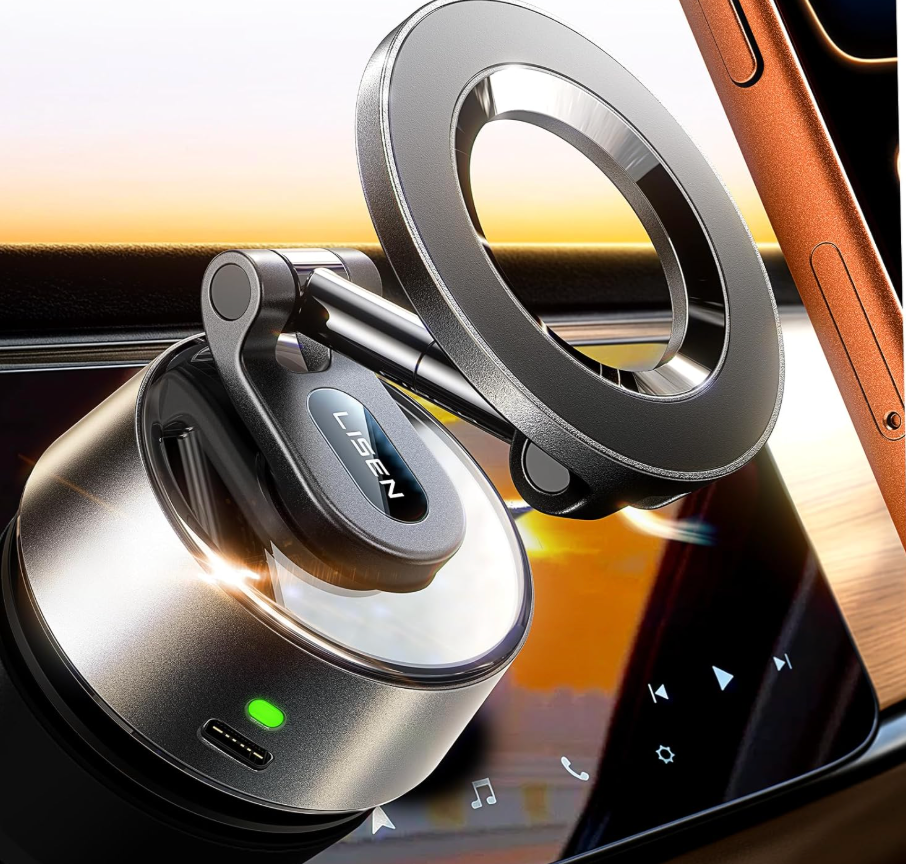 LISEN Suction Phone Mount【2026 Auto Vacuum 3.0】, 360 Adjustable Magnetic Phone Holder for Car Dashboard Universal Magsafe Accessories Gifts for Men Women for iPhone 17 Pro Max Air 16 15 14 13 12