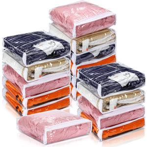 Kingdder 16 Pcs Clear Zippered Storage Bags Plastic Sweater Bags with Zipper 10 x 10 x 2.5 Inch Vinyl Sheet Organizer and Storage for Clothing Blankets Sheet Linen Bed Pillow Cube Organizer
