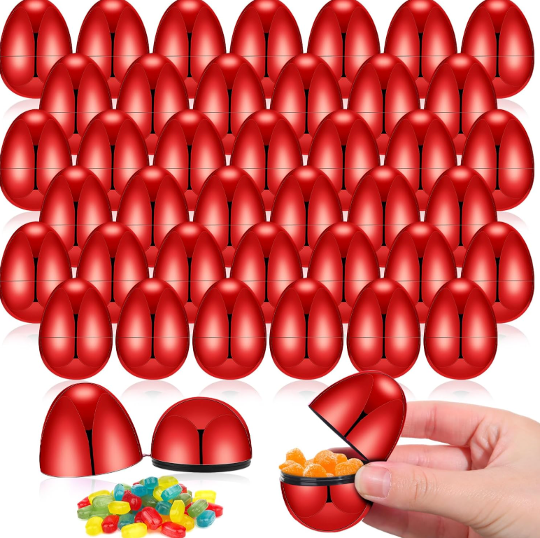 VercanMonth 48 Pcs Easter Eggs Metallic 2.28 x 1.65 Inch Empty Eggs Fillable Easter Eggs Empty Plastic Easter Eggs for Easter Hunt Easter Party Favors (Red)