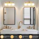 Globe Bathroom Light Fixtures 3-Light Brass Gold Vanity Light with Plastic Milk White Globe Shades 18.11 inch Wall Sconce Lighting Over Mirror, Vanity Lights for Bathroom Bedroom Hallway