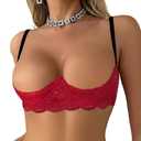 Women's Sexy 1/4 Cup Shelf Bra See Through Lace Push Up Underwire Lingerie (Large, Red(p030)
