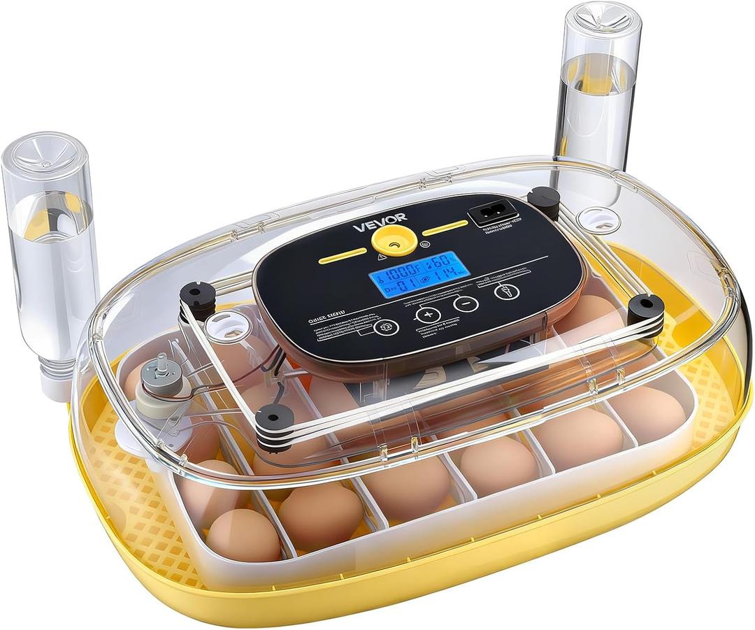 VEVOR 24 Egg Incubator, Automatic Egg Turner with LED Candler, Temperature & Humidity Control, 360 View Clear Window, Auto Water Refill, Poultry Eggs Incubators for Hatching Chicks Ducks Goose Quail