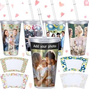 4 Pack Personalized Tumbler Custom DIY Insert Mug with Straw and Lid, Customizable Coffee Cup with Your Photos and Text, Reusable Travel Cups, Birthday Gift for Her Him (4 Cups+4 Cardboard)