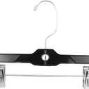 SSWBasics 14-Inch Black Plastic Skirt and Pants Hangers - Pack of 20 with Chrome Swivel Hook, Padded Clips - Perfect for Retail and Home Use, Holds Up to 6 Pounds