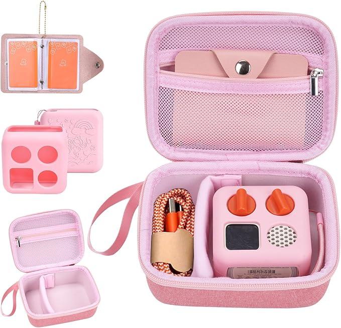 YouKnow Hard Case and Silicone Cover for Yoto Mini Player, Kids Audio Music Accessory with Card Case Holder for up to 10 Cards (Pink)
