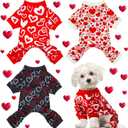 Weewooday 3 Piece Valentine's Day Dog Pajamas Dog Bodysuit & Jumpsuit Set, Heart Pattern Puppy Clothes for Puppy & Cat, Size S, fit 3.3-5.5lbs