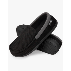 HomeTop Men's Comfort Memory Foam Moccasin Slippers, Breathable Cotton Knit Terry Cloth House Shoes for Indoor Outdoor, Size 8