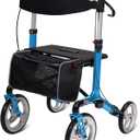 WONDMED Aluminum Rollator Walker Foldable with Seat, with 10-inch Front Wheels for Senior, Elderly (Blue)