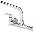 Wall Mount Kitchen Faucet 8" Center Commercial Sink Faucet with 8" Swivel Spout Dual Handles Brass Utility Sink Faucet for Laundry Room Restaurant Polish Chrome
