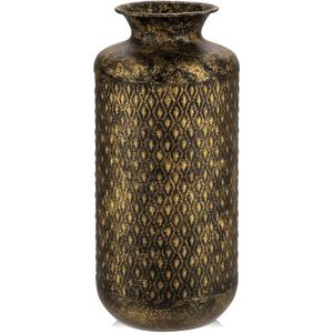 Flower Vase Rustic Metal Vase, 14" Black and Gold Pattern Vase for Farmhouse Home Décor Artificial Flowers and Centerpieces