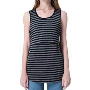 Sosolism Sleeveless Maternity Nursing Tank for Breastfeeding Clothes, Striped (Black, XL)