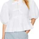 Women's Cotton Poplin Peplum Blouse, Structured Peplum Top with Silhouette for Casual & Chic Outfits (White, M)