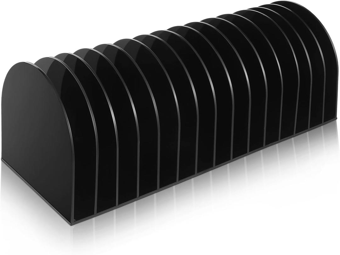 Ctosree Acrylic File Organizer for Desk Vertical 15 Compartments File Sorter Mail Organizer Desktop Countertop Folder Stand Racks for Office Home School Desk (Arch,Black)