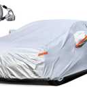 Kayme Car Cover for Automobiles All Weather Waterproof with Lock and Zipper Door, Outdoor Cover Sun Uv Rain Protection, Fit Sedan (186 to 193 Inch) H3 (Silver)