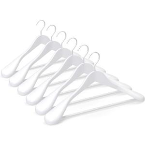 TOPIA HANGER White Wooden Coat Hanger 6 Pack, Wood Suit Hangers,Glossy Finish with Extra-Wide Shoulder, Thicker White Hooks & Anti-Slip Bar,Suitable for Coat, Suit,Dress,Jacket,Heavy Cloth - CT02W