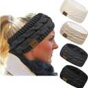 Loritta 4 Pack Womens Winter Headbands Fuzzy Fleece Lined Ear Warmer Cable Knit Thick Warm Crochet Headband Gifts (B Confetti(Black+Dark Gray+White+Beige))