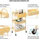 danpinera 3-Tier Rolling Cart, Utility Cart Mobile Metal Rolling Storage Cart with Lockable Wheels & Hanging Cups & Hooks for Kitchen, Bathroom, Office, Workshop, Yellow, Normal