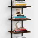 5 Tier Wall Bookshelf Unit for Bedroom Books, Large Floating Book Shelves Wall Mounted, Rustic Wood Lack Tiered Hanging Shelf for Kitchen Office Living Room Corner (Dark Brown)