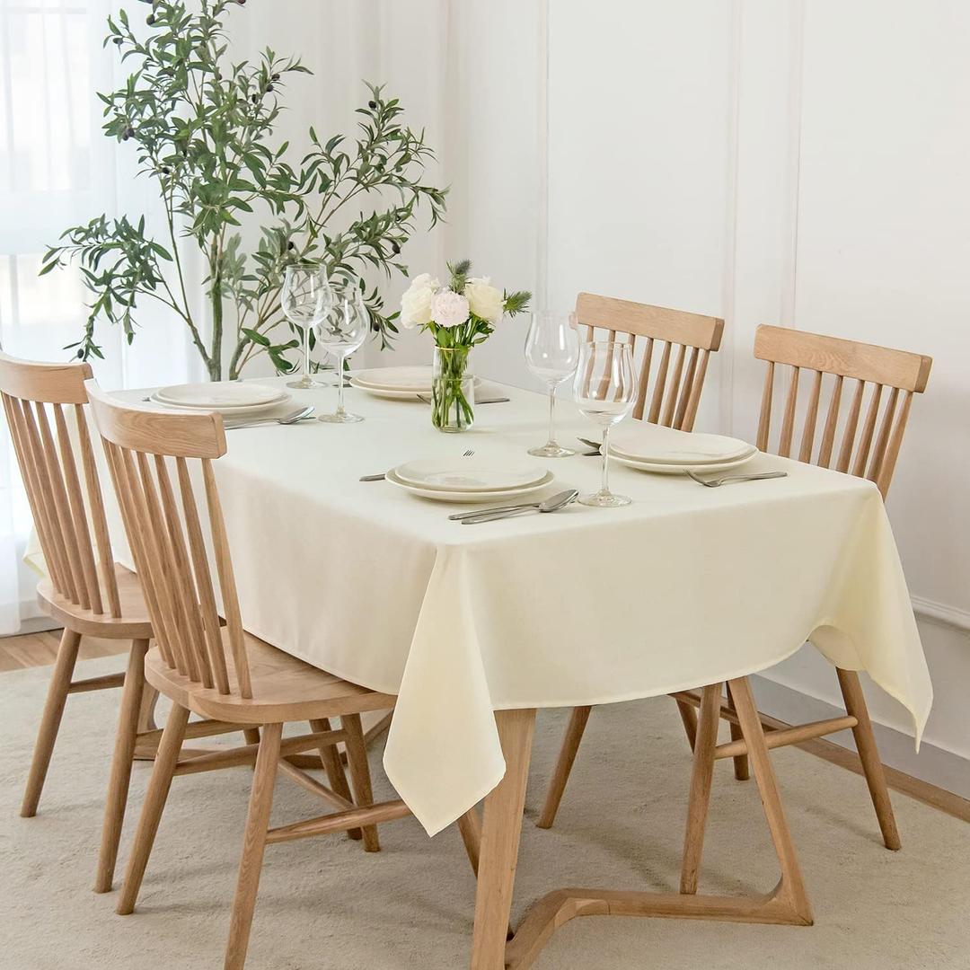 maxmill Faux Linen Texture Tablecloth Stain Resistant Waterproof, Wrinkle Resistant Washable Table Cloth, Fabric Table Cover for Dining Room, Indoor and Outdoor Use, Rectangle 60 x 120 Inch, Ivory