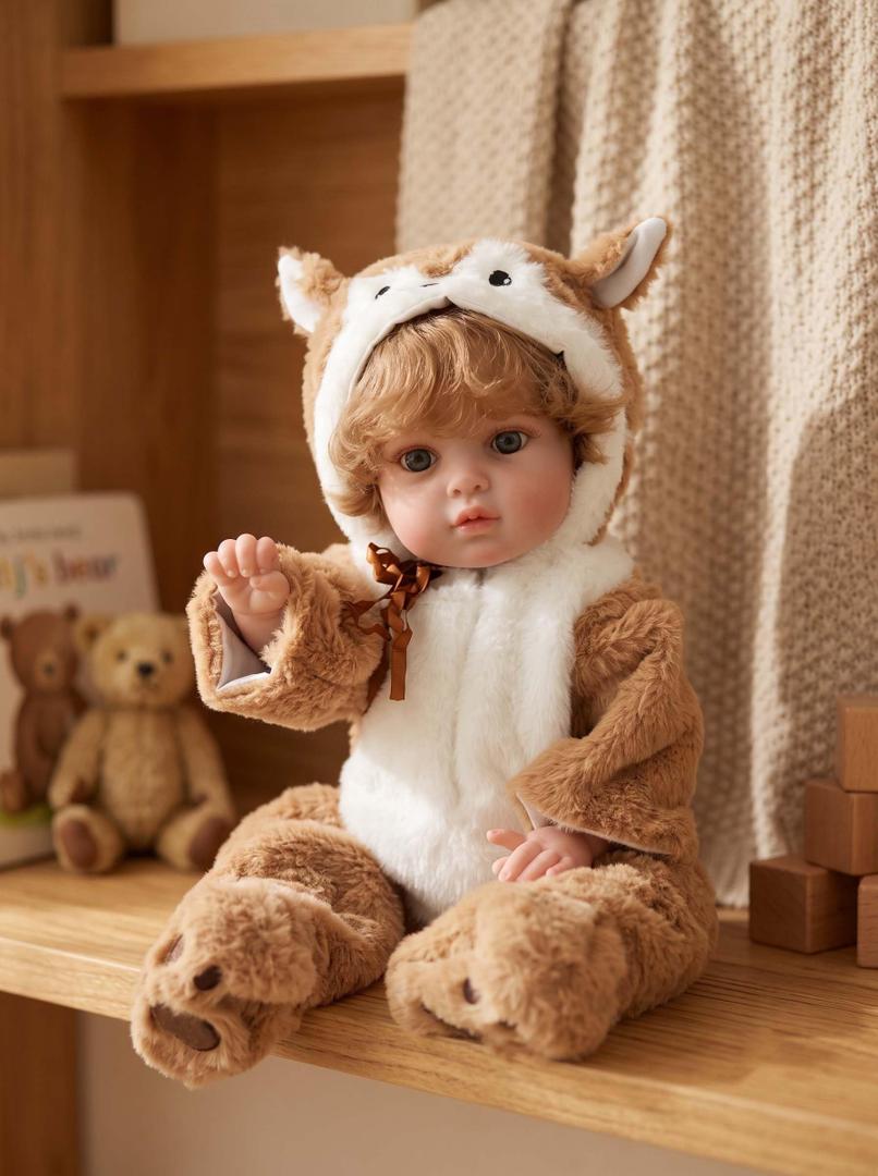 Cloveray 20-Inch Reborn Baby Doll, Big Eyes Realistic Newborn Baby Doll with Hand-Rooted Hair, Full-Body Vinyl Baby Dolls for 3+ Ages