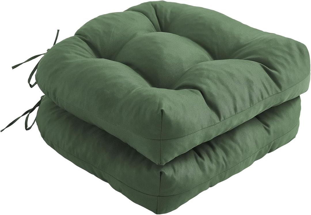 Outdoor Chair Cushions Set of 2, Patio Chair Cushions with Ties, 19x19+5 Tufted Outdoor Seat Cushions, Waterproof Patio Furniture Cushions, Outdoor Dining Chair Pads, Forest Green