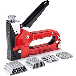PHITRIC Upholstery Staple Gun Heavy Duty, 4 in 1 Stapler Gun with 1200 Staples, Power Finish Staplers, Manual Brad Nailer Power Adjustment Furniture Stapler Gun for Wood, Carpentry, Decoration DIY, Red