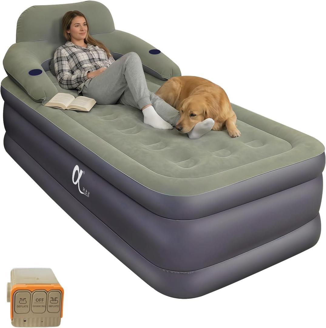 A-ER-FA Twin Air Mattress Built in Pump 20" Raised Comfort Inflatable Mattress with Headboard & Cup Holders, Fast & Easy Inflation Air Bed Twin XL Blow Up Mattress for Home, Guest, Camping, Outdoor
