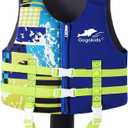 OldPAPA Kids Swim Vest, Toddlers Float Jacket for Boys & Girls 20-30-40-50 lbs, Buoyancy Swimsuit with Dual Adjustable Safety Straps for Pool, Beach and Boating, Aged 2-9 Children (Blue-Black)