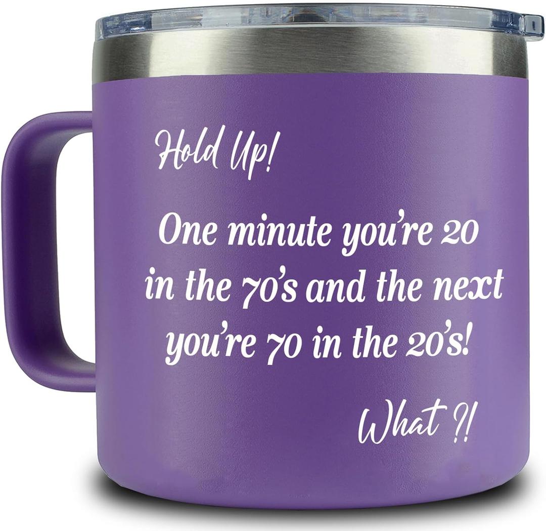 WECACYD 70th Birthday Gifts for Women - Funny 70 Year Old Birthday Gift Ideas - Unique Turning 70 Happy Birthday Gifts for Female Friends, Mom, Grandma, Her, Sister, Wife- 14oz Christmas Mug Purple