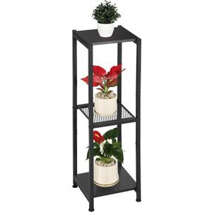 Dipion Extra Tall Plant Stand Indoor,40 Inch Plant Stands,3 Tier Metal Plant Stand with Heavy Duty Wood and Metal Mesh Shelf,Black