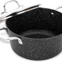 Cooking Stock Pot with Glass Lid, 4.5 Quart Large Soup Pot, Canning Kitchen Pots Granite Stone Cookware, Oven Broiler Safe Nonstick Stewpot