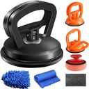 7-Piece Car Dent Puller Kit  Black & Orange Suction Cup Dent Remover Set with Large & Small Pullers, Scratch Repair Tools, Microfiber Mitt, Nano Cloth & Buffing Pad for Car Body Restoration