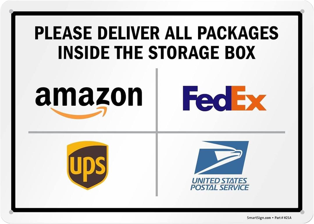 SmartSign 10 x 14 inch Please Deliver All Packages Inside The Storage Box Metal Sign with Delivery Logos, 40 mil Laminated Rustproof Aluminum, Multicolor, Made in USA