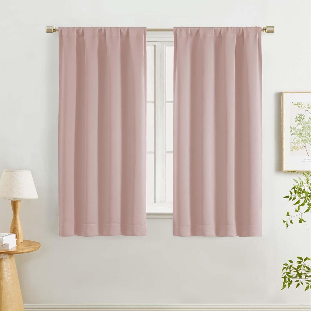Lecloud Blush Pink Room Darkening Curtains 54 Inch Length 2 Panels, Pink Window Curtains for Bedroom, Energy Thermal Insulating Rod Pocket Curtain Drapes for Small Windows, 40" W x 54" L