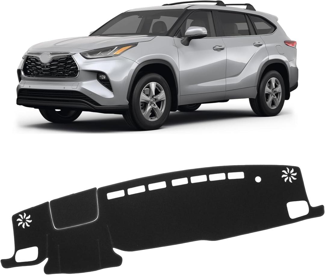 KUST Black Dash Cover for Toyota Highlander 2020-2025 2026 (L, LE, XLE, XSE, Limited, Platinum) (with HUD) Non-Slip Center Console Dashboard Cover No Glare (Not Fit for Toyota Grand Highlander)