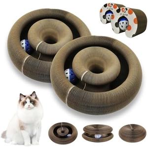 2 Pack Magic Organ Cat Scratcher Toys, Foldable & Reversible Accordion Kitty Toy with Bell Balls, Interactive Cardboard Scratching Board Scratcher Pad for Indoor Cats