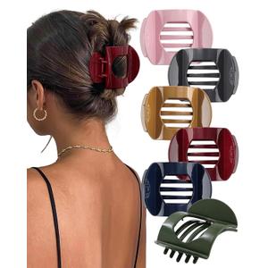 2 x 6 PCS Flat Hair Clips for Women Medium Non-slip Flat Claw Clip Strong Grip Hair Claw Clips Hair Barrettes for Women (Dark Blue+Dark Green+Khaki+Red+Light Pink+Dark Gray)