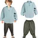 Boys Medieval Pirate Costume Shirt & Ankle Pants Kids Renaissance Viking Halloween Costumes , 4-6 Years, Grey/green