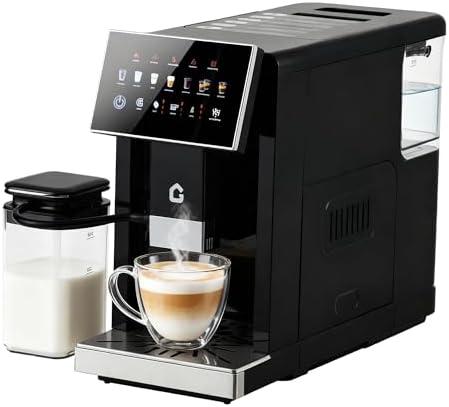 3rd-Gen Espresso Coffee Maker with Milk Frother - Removable Brewer & Grinder, Adjustable Coarseness/Flavor, 3-Level Coffee/Milk Volume, Detachable Milk Tank - Sleek Black Spray Paint for Home Baristas