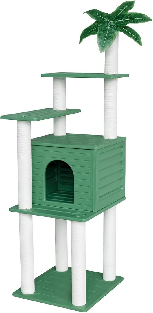 72 Inches Tall Cat Tree, Outdoor Cat House, Weatherproof Large Cat Condo with Cat Scratch Post, for Outdoor and Indoor Cat Towers (Green)
