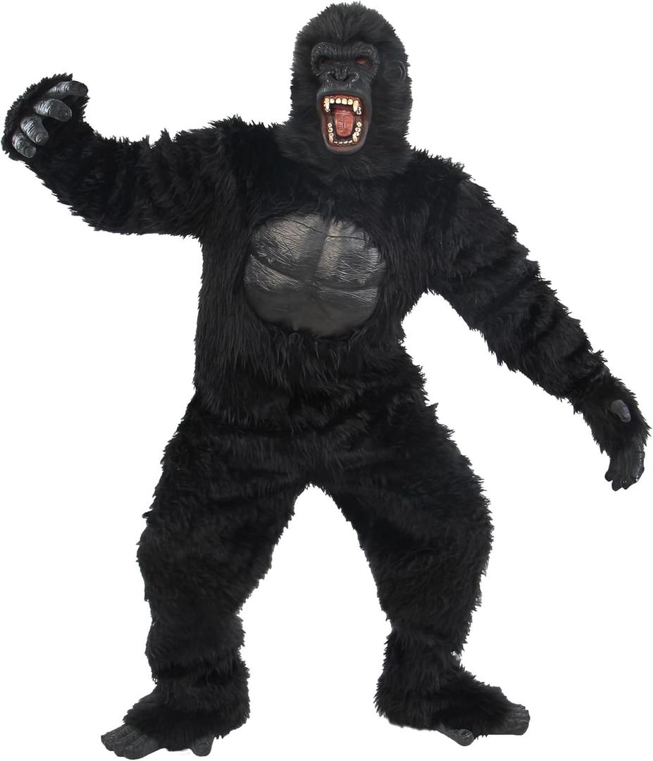 Halloween Gorilla Costume Adult Men Funny Onesie Furry Suit Plus Animal Chimpanzees Costumes Cosplay Party (Large)