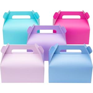 UnicoPak 10 Pack Pastel Party Favor Bag Boxes, Gable Gift Boxes with Handles for Candies Treats Goodies Cookies, Ideal for Theme Birthday Party, Classroom Events, Valentine's Day, 6.5x3.5x3.5 Inches