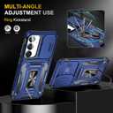 Ezanmull for Samsung Galaxy S24 FE Case with Slide Camera Cover + Screen Protector(2 Packs), Rotated Ring Kickstand Military Grade Shockproof Protective Cover for Samsung Galaxy S24 FE (Dark Blue)